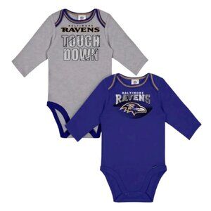Baltimore Ravens Gerber 2-Pack Long Sleeve Baby One-Piece Bodysuit Onesie NEW